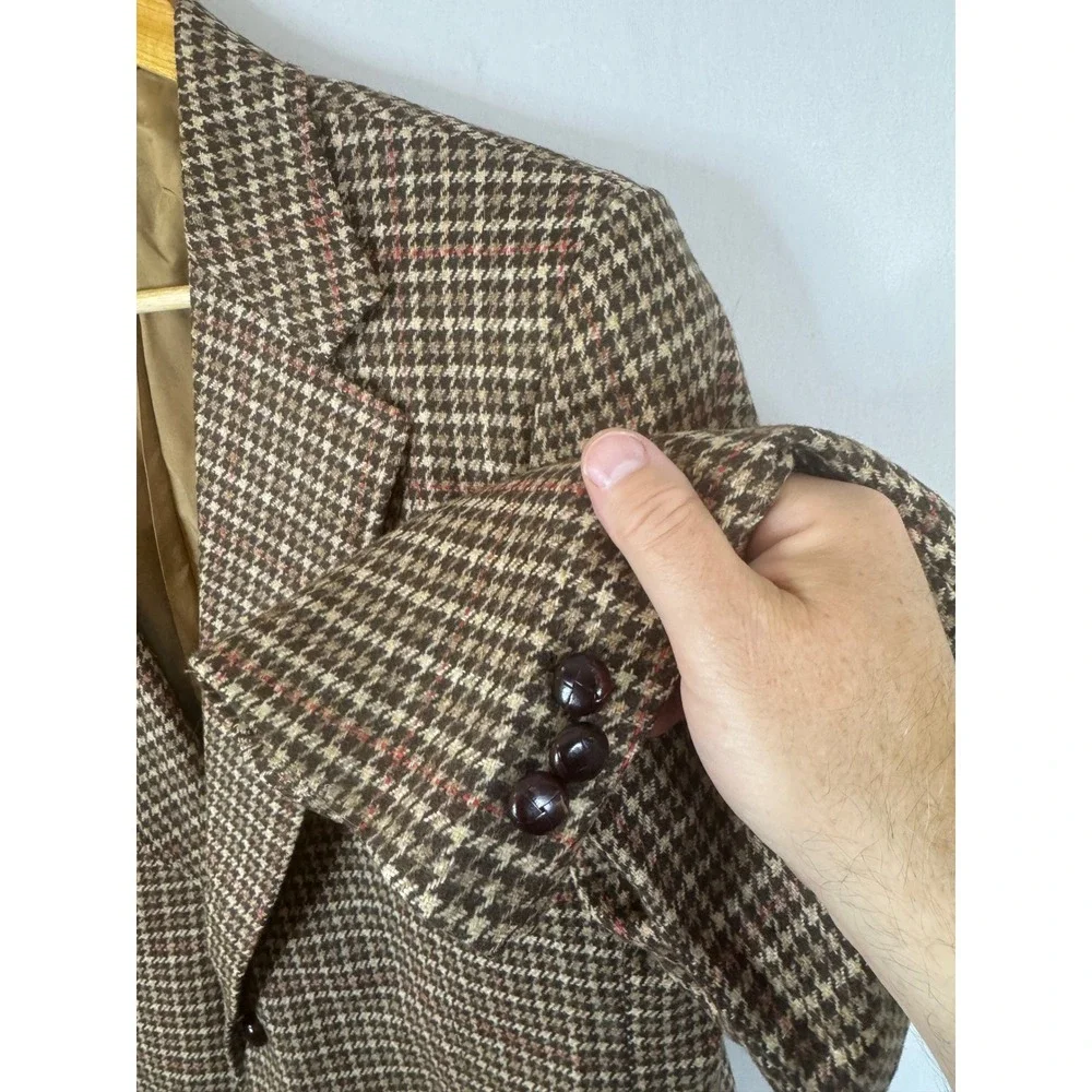 Vintage Freedman Crombie Highland Tweed Wool Blazer Brown Houndstooth Men 44L